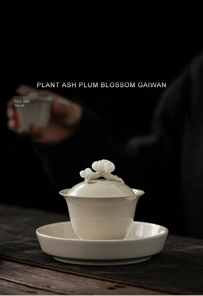 Elegante Gaiwan de Cerámica Esmaltada con Ceniza Vegetal Retro | Perfecto Servicio de Té