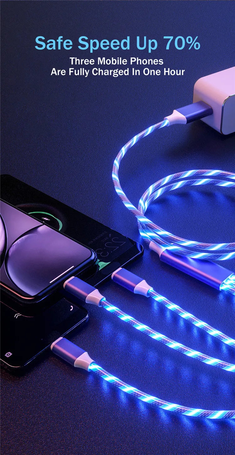 3 in 1 LED Charging Cable | Multifunctional USB Type-C Cable