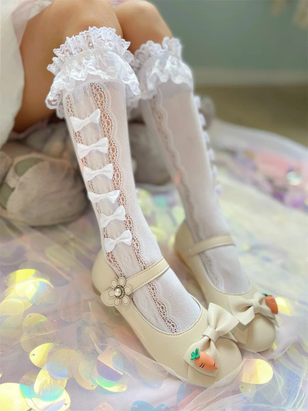 High Knee Lace Dress Socks | Elegant Cosplay & Fashion Accessories
