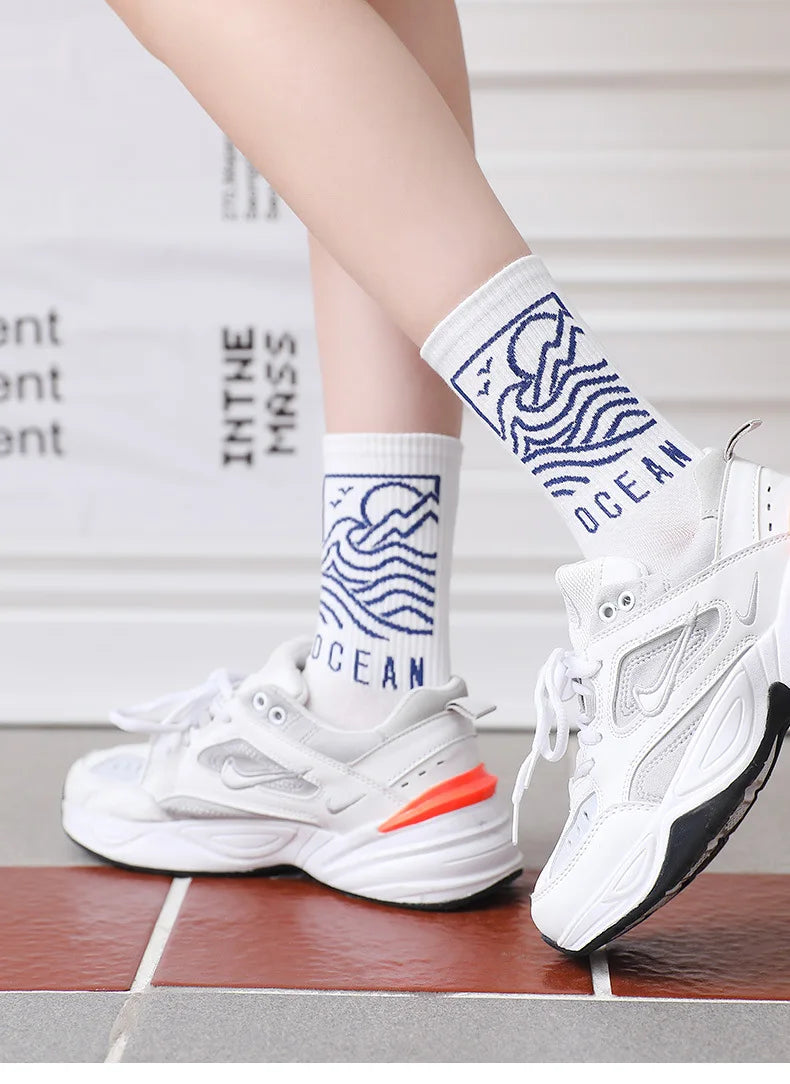 Trendy Blue Kawaii Summer Crew Socks | Stylish Couples Tube Socks