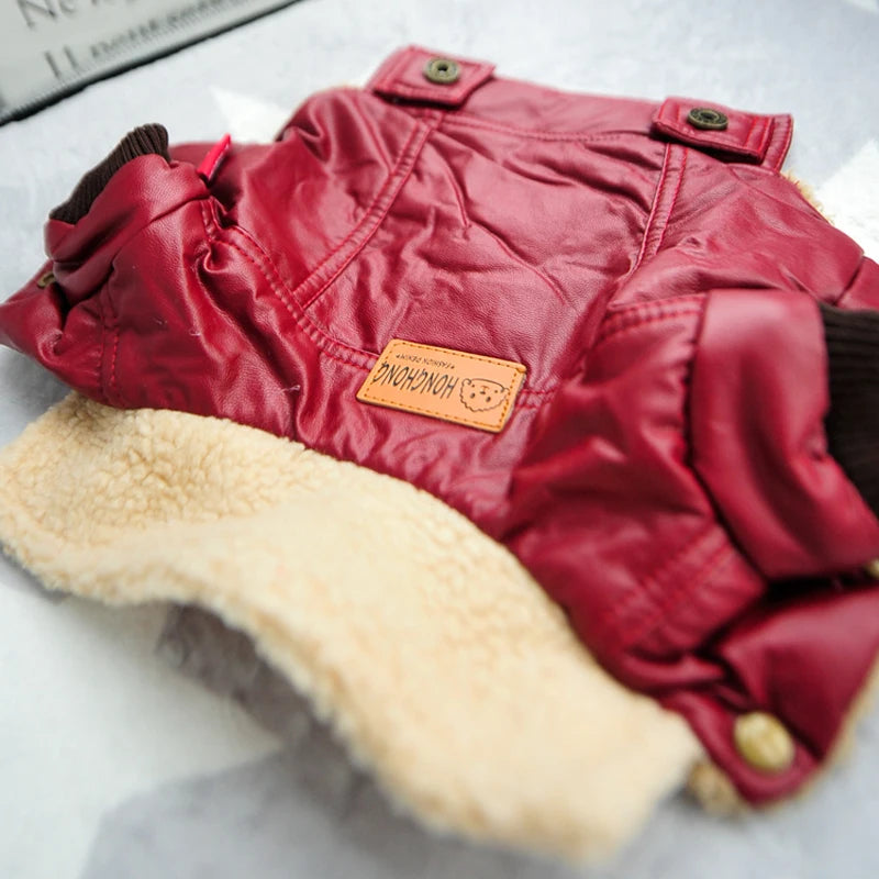 Cozy Leather Winter Pet Jacket | Warm Stylish Dog Coat