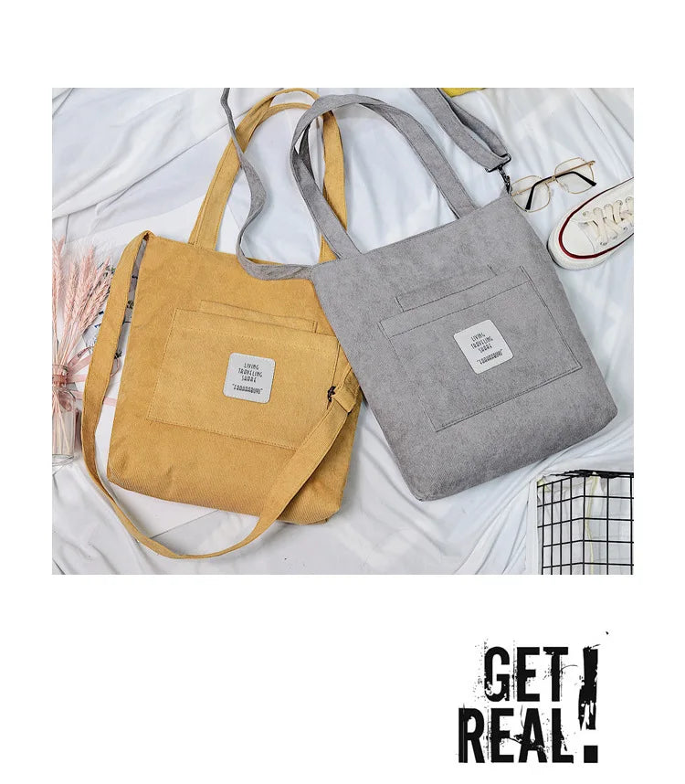 Casual Women’s Canvas Shoulder Bag | Soft Corduroy Tote Purse