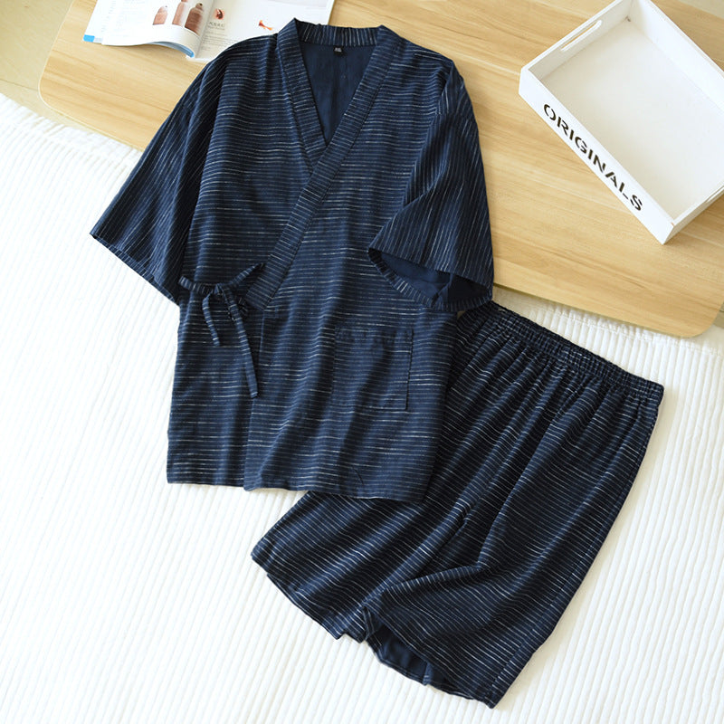 New Japanese Kimono Short-sleeved Shorts Suit Men's Pajamas Two-piece Summer Cotton Yukata Plus Size Bathrobe Sleepwear For Men