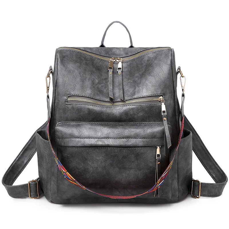 Stylish PU Leather Large Backpack | Women's Vintage Travel Rucksack