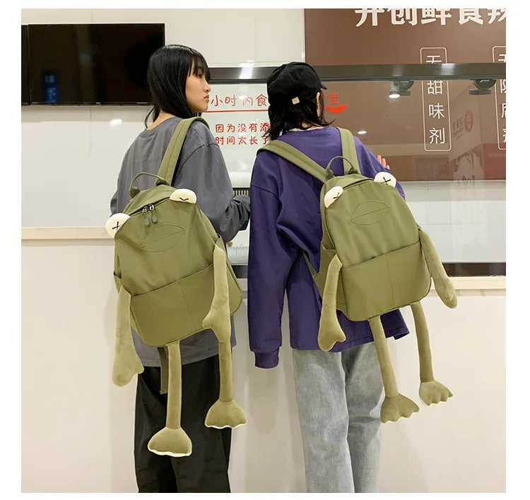 Cartoon Frog Shape Canvas Backpack for Girls | Fun & Functional