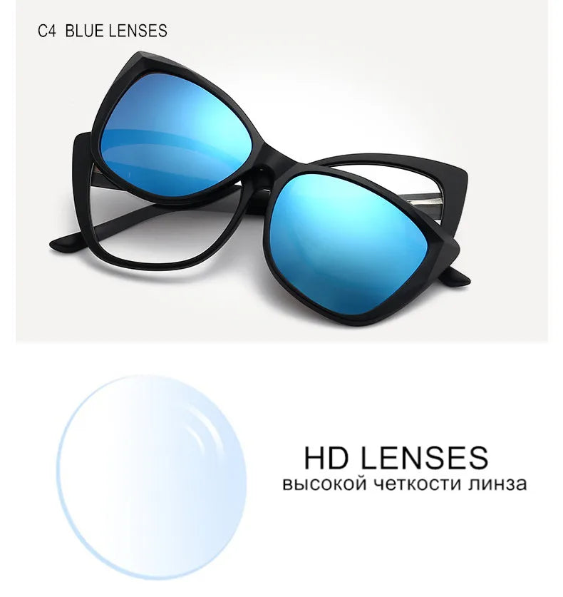 Stylish Cat Eye Prescription Glasses with Clip-On Sunglasses