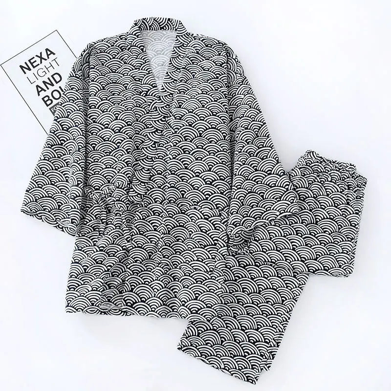 Japanese Style Unisex Kimono Pajamas Set | Comfortable Cotton PJs