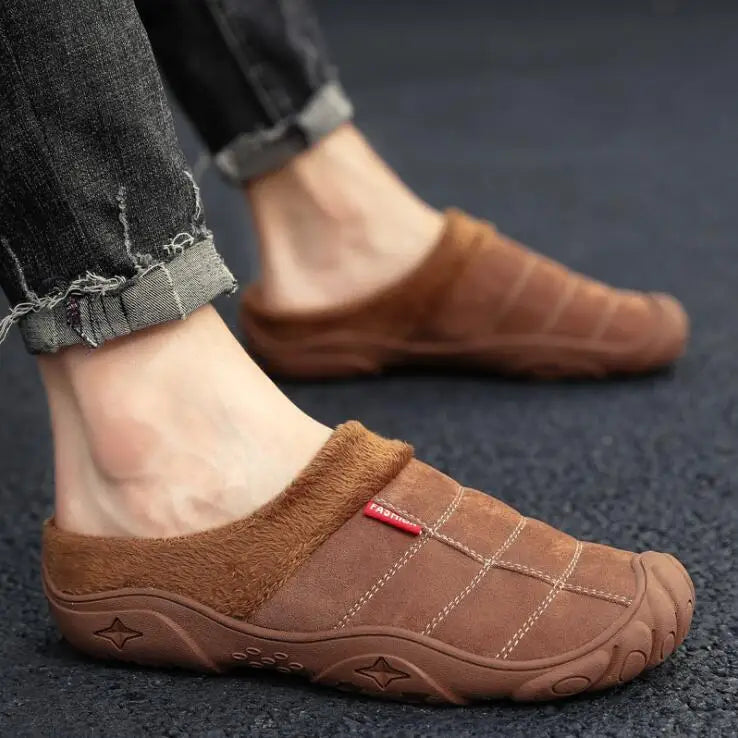 Men's Faux Suede Plush Slippers | Cozy Winter Indoor House Shoes