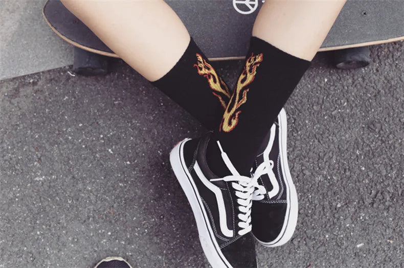 Trendy Knee High Socks for Men & Women | Vibrant Flame Design