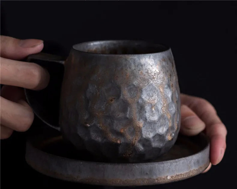 Vintage Ceramic Tea and Coffee Cup with Wooden Handle