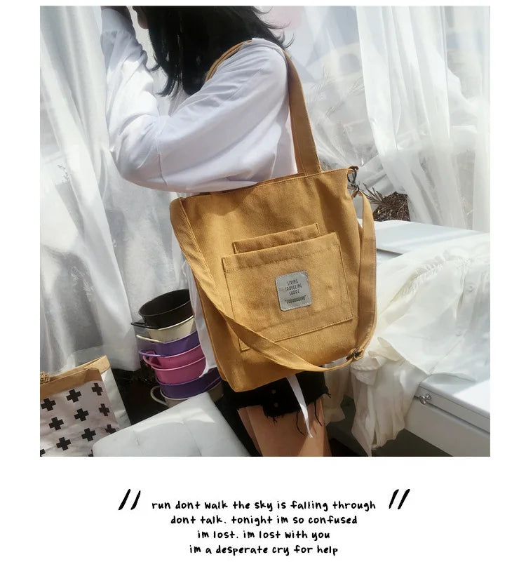 Casual Women’s Canvas Shoulder Bag | Soft Corduroy Tote Purse