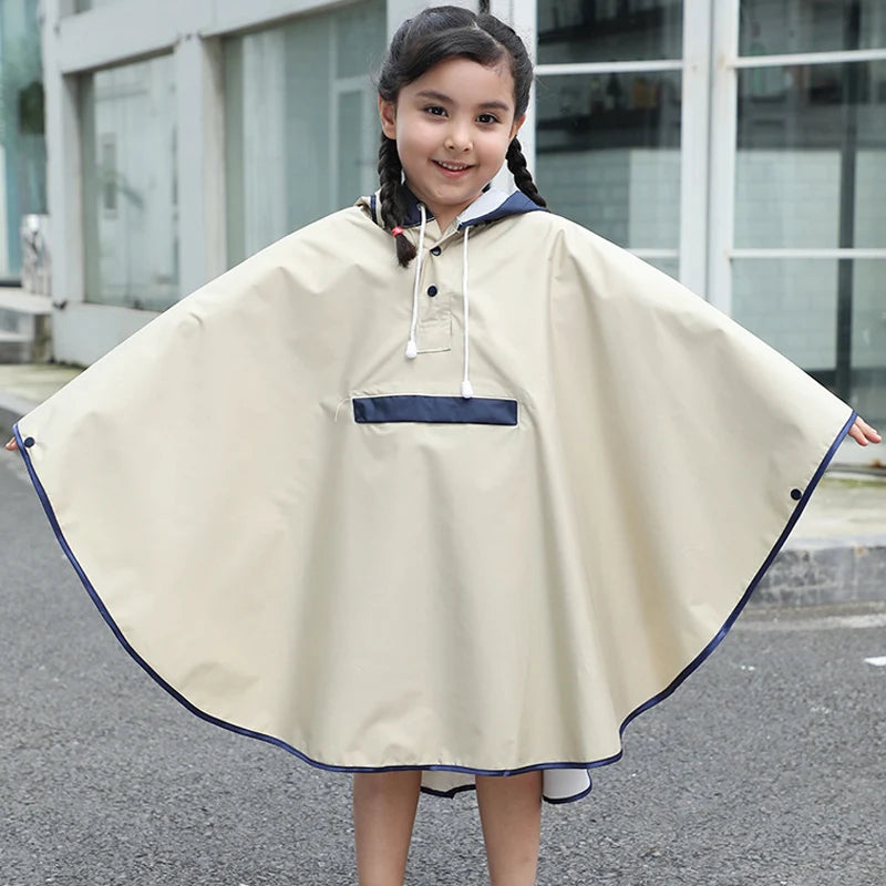 Children Raincoat Boys Girls Rain Coat Trench Poncho Jacket Outdoor Hiking Portable Students Rainwear Clock With Bag Space