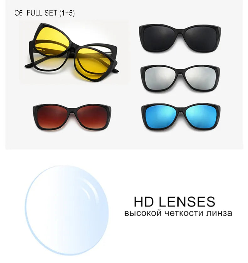 Stylish Cat Eye Prescription Glasses with Clip-On Sunglasses