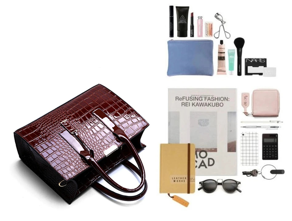 Bolso elegante de charol con cocodrilo | Bolso de lujo para mujer
