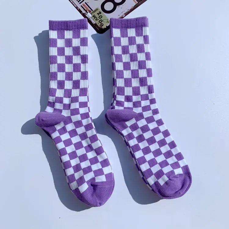 Trendy Checkerboard Socks for Men & Women | Unisex Streetwear Style