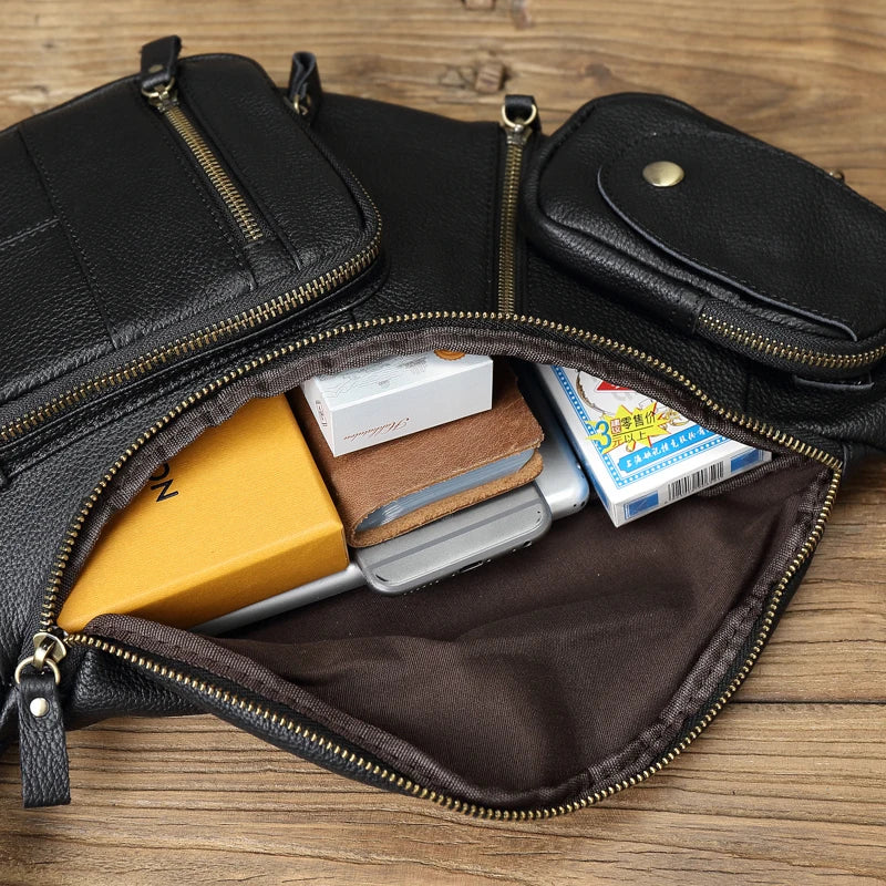 Large Capacity Leather Men's Chest Bag | Retro Casual Messenger Bag