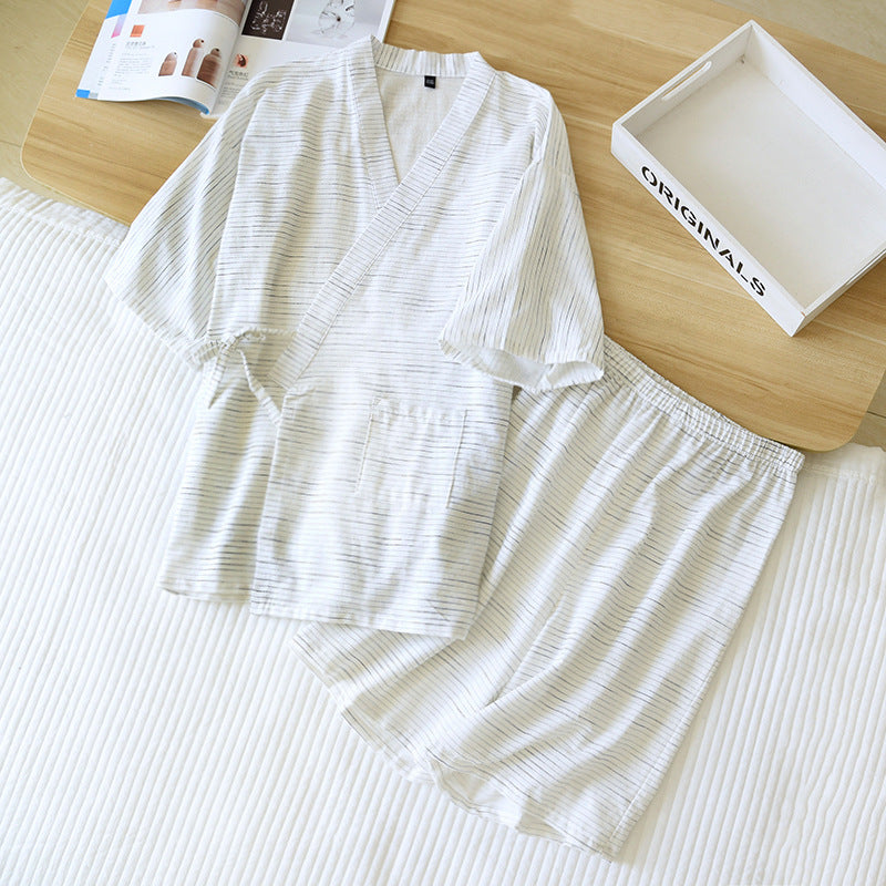 New Japanese Kimono Short-sleeved Shorts Suit Men's Pajamas Two-piece Summer Cotton Yukata Plus Size Bathrobe Sleepwear For Men
