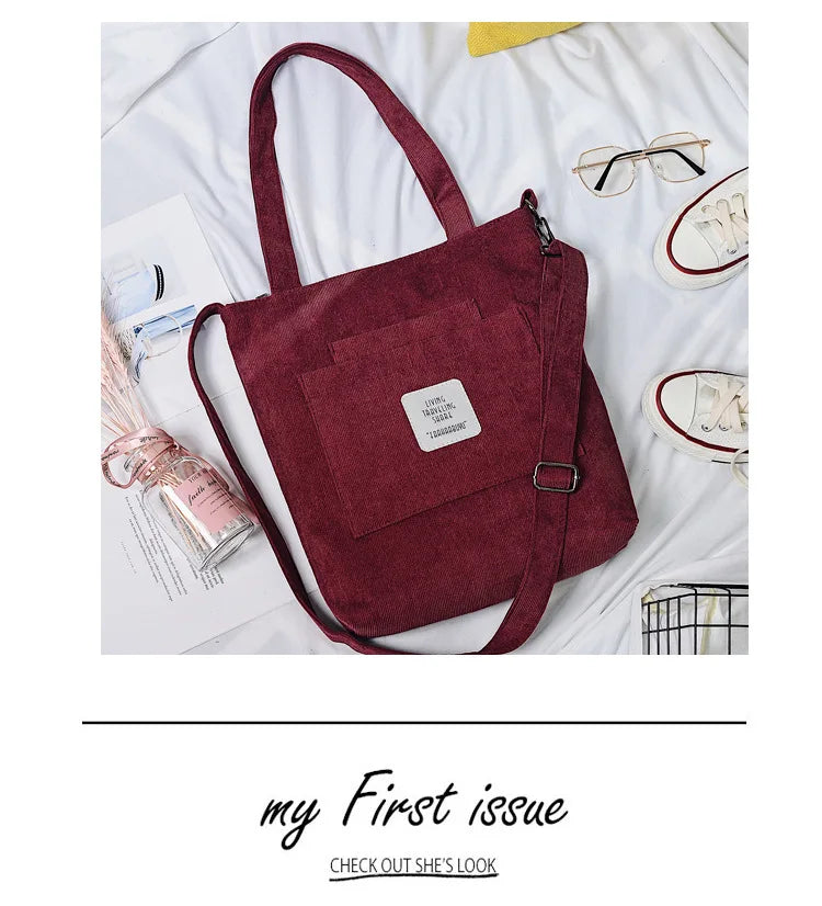 Casual Women’s Canvas Shoulder Bag | Soft Corduroy Tote Purse