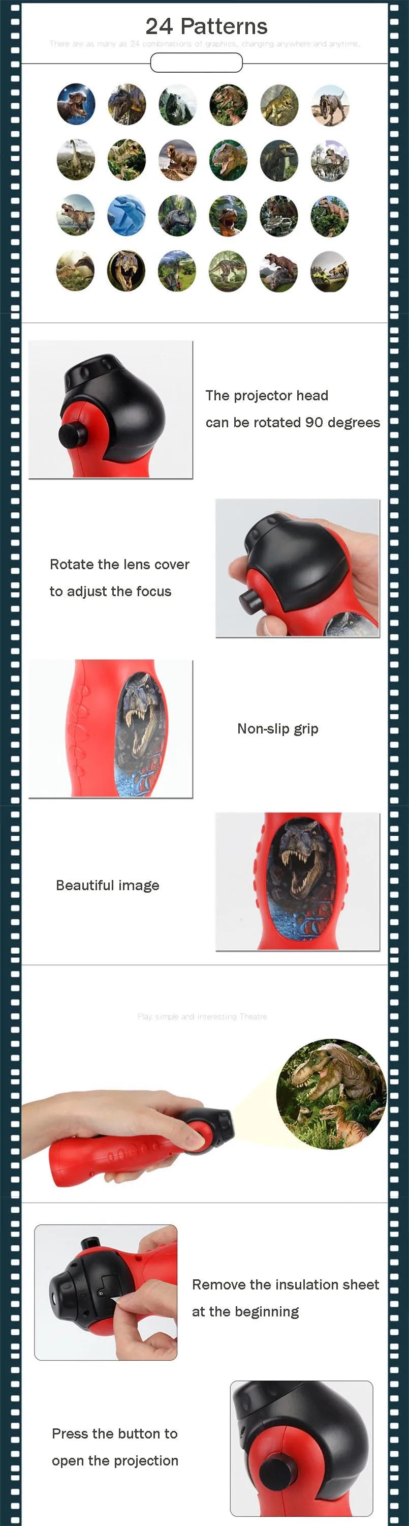 Dinosaur Projector Lamp | 24 Patterns LED Sleep Light for Kids