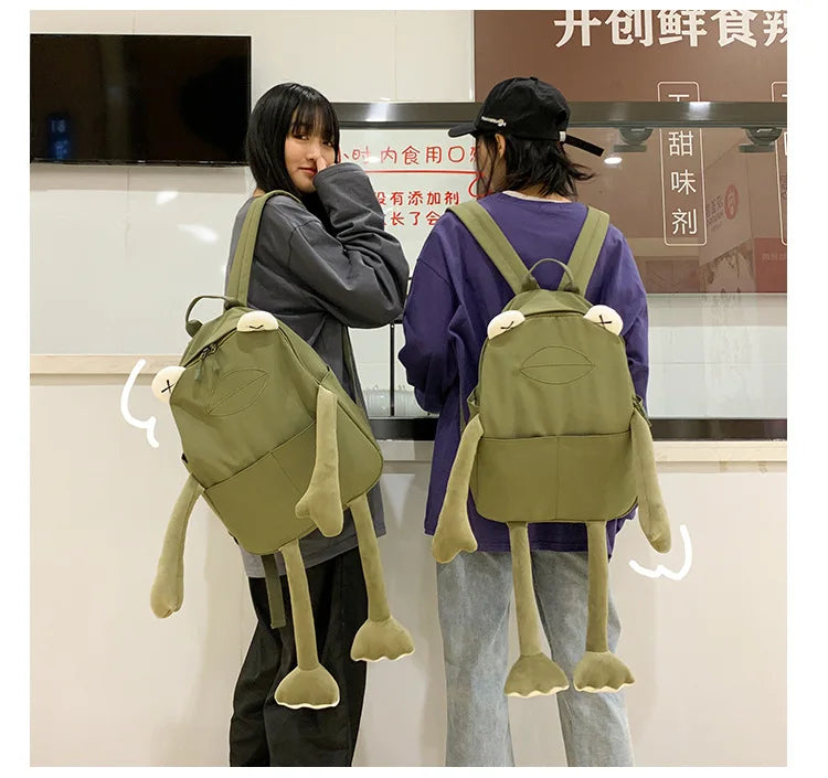 Cartoon Frog Shape Canvas Backpack for Girls | Fun & Functional