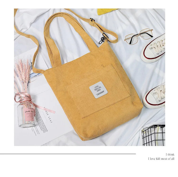 Casual Women’s Canvas Shoulder Bag | Soft Corduroy Tote Purse