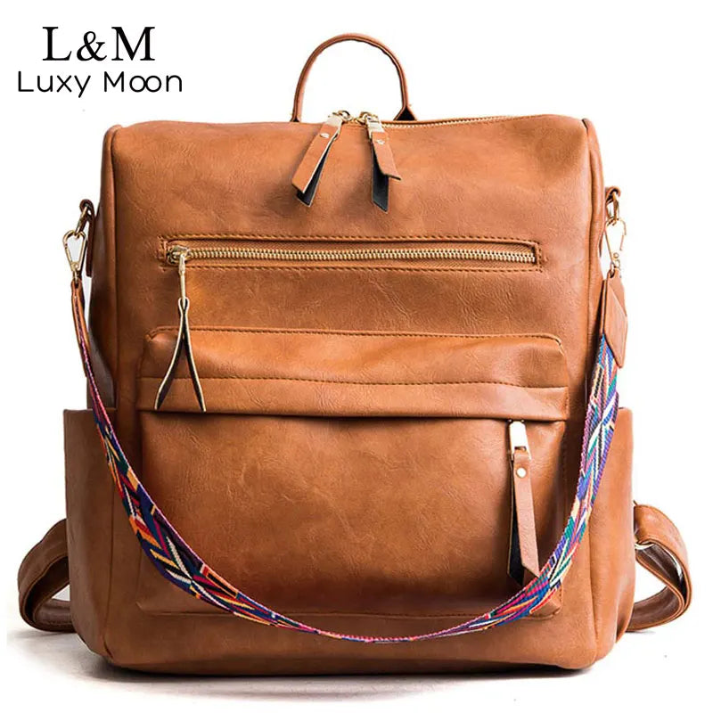 Stylish PU Leather Large Backpack | Women's Vintage Travel Rucksack