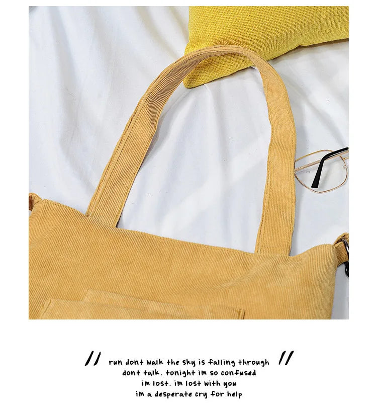 Casual Women’s Canvas Shoulder Bag | Soft Corduroy Tote Purse