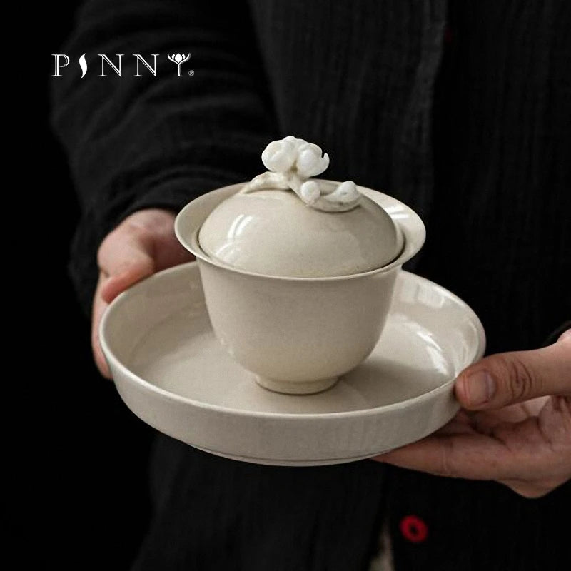 Elegante Gaiwan de Cerámica Esmaltada con Ceniza Vegetal Retro | Perfecto Servicio de Té