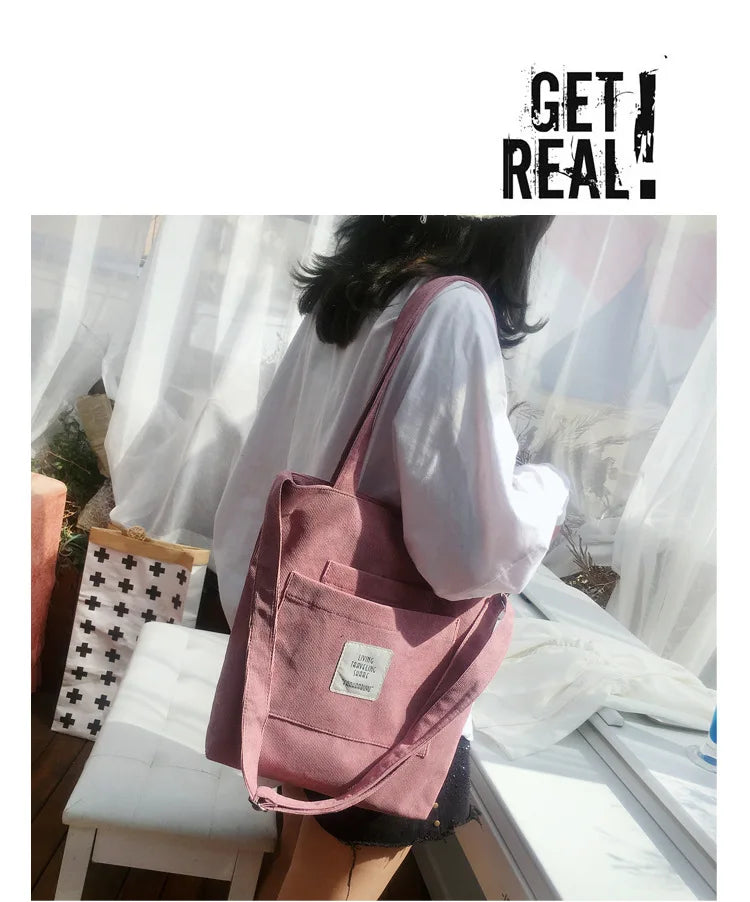 Casual Women’s Canvas Shoulder Bag | Soft Corduroy Tote Purse