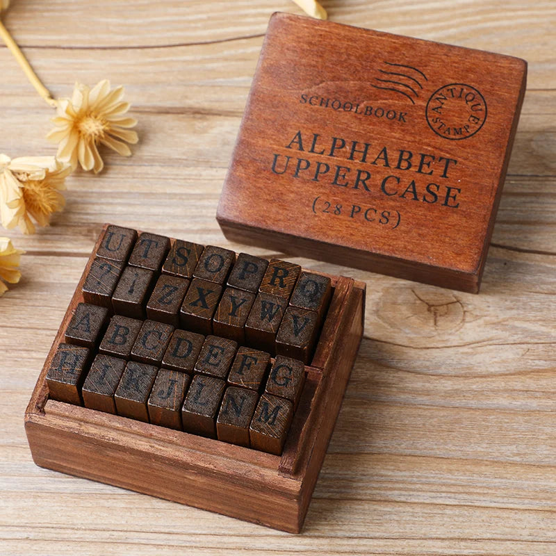 Vintage Wooden Alphabet Number Stamps for Craft Projects