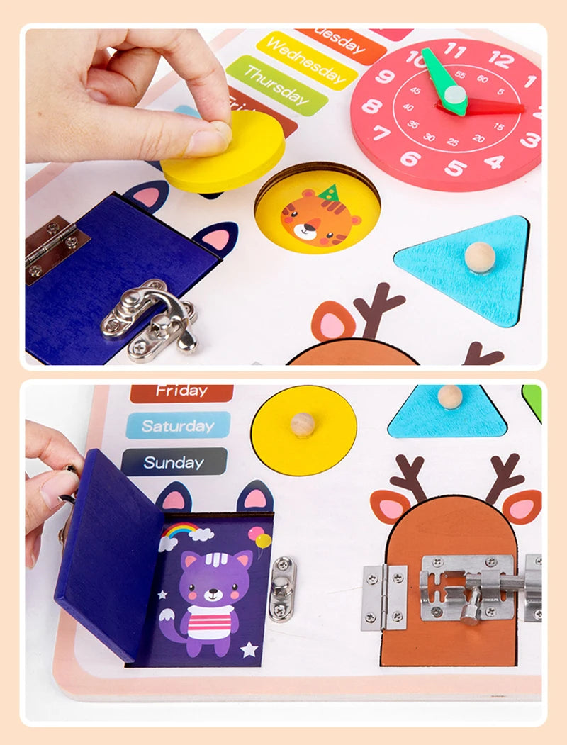Educational Montessori Busy Board for Kids | Sensory Wooden Toys