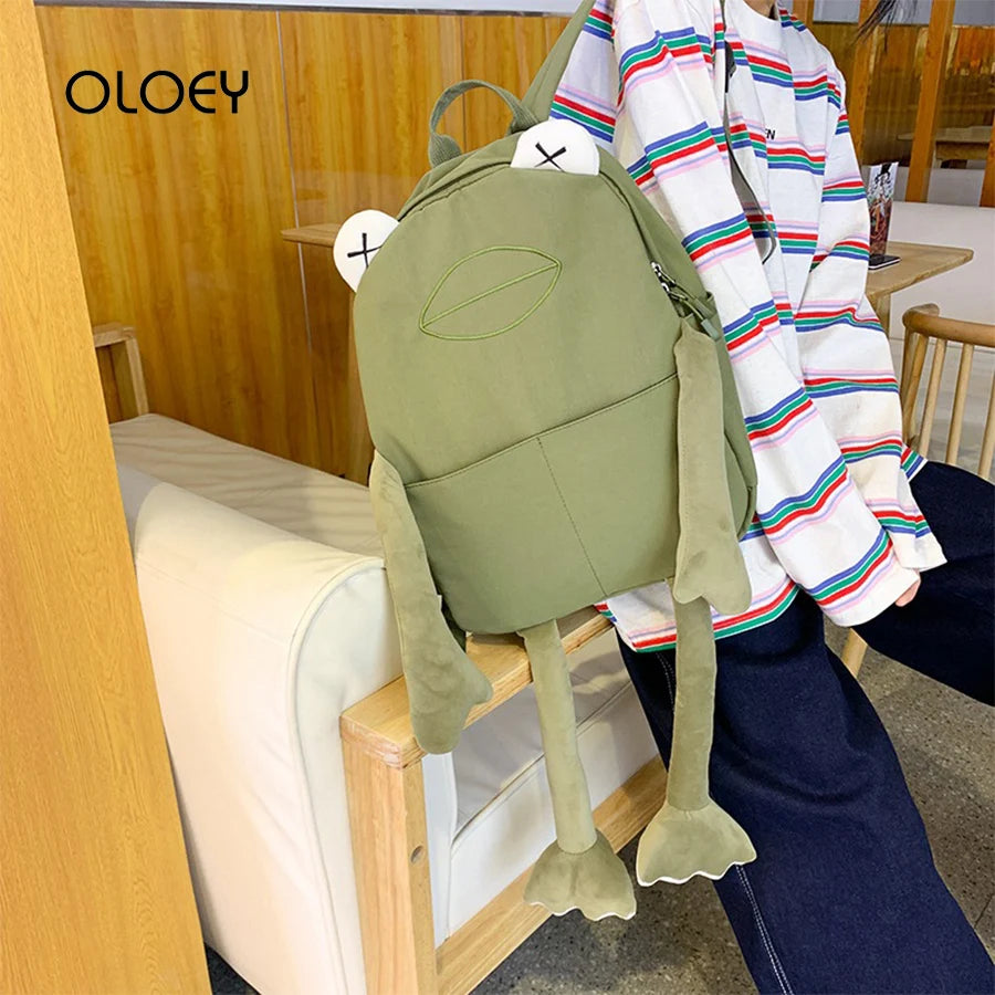 Cartoon Frog Shape Canvas Backpack for Girls | Fun & Functional
