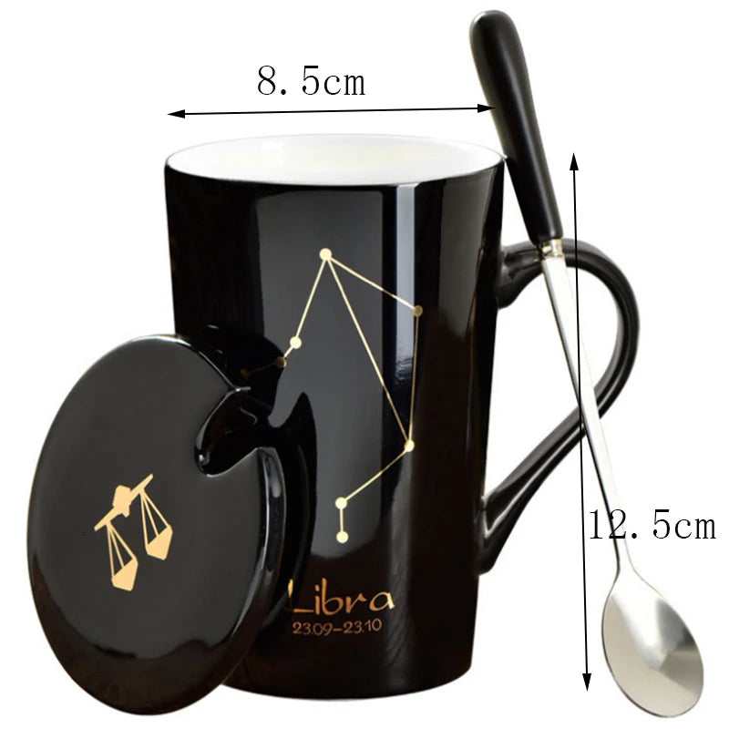 Zodiac Ceramic Mugs with Spoon Lid | Unique Constellation Drinkware