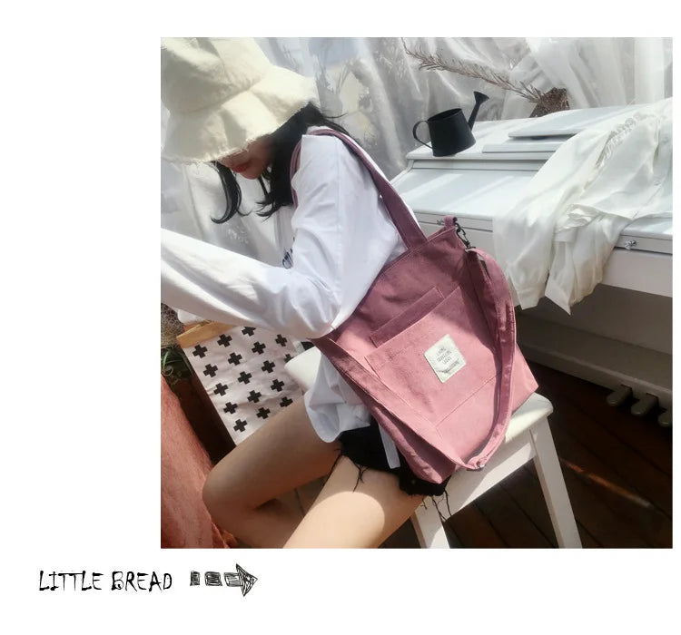 Casual Women’s Canvas Shoulder Bag | Soft Corduroy Tote Purse