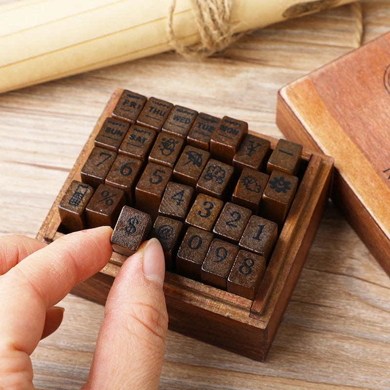 Vintage Wooden Alphabet Number Stamps for Craft Projects