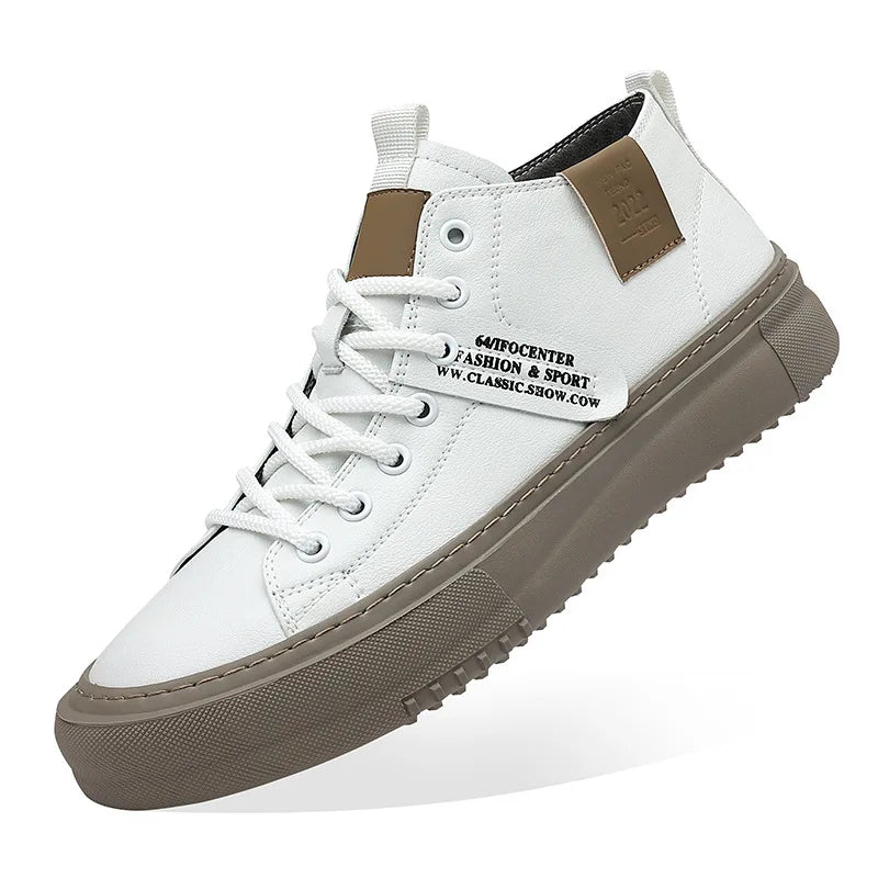 Men's Casual Trendy High-Top White Sneakers | Versatile Footwear