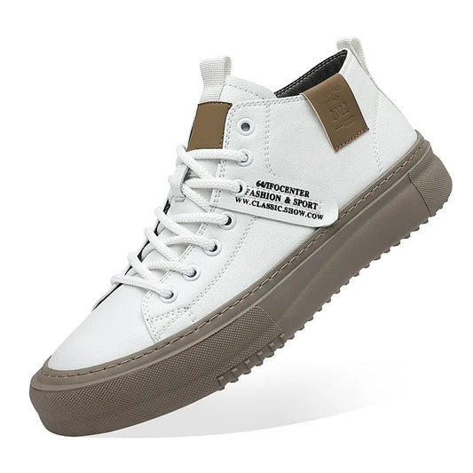 Men's Casual Trendy High-Top White Sneakers | Versatile Footwear