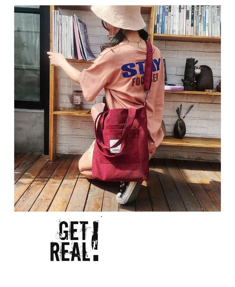 Casual Women’s Canvas Shoulder Bag | Soft Corduroy Tote Purse