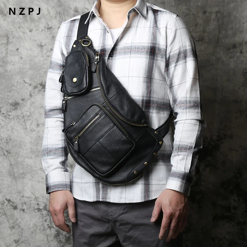 Large Capacity Leather Men's Chest Bag | Retro Casual Messenger Bag