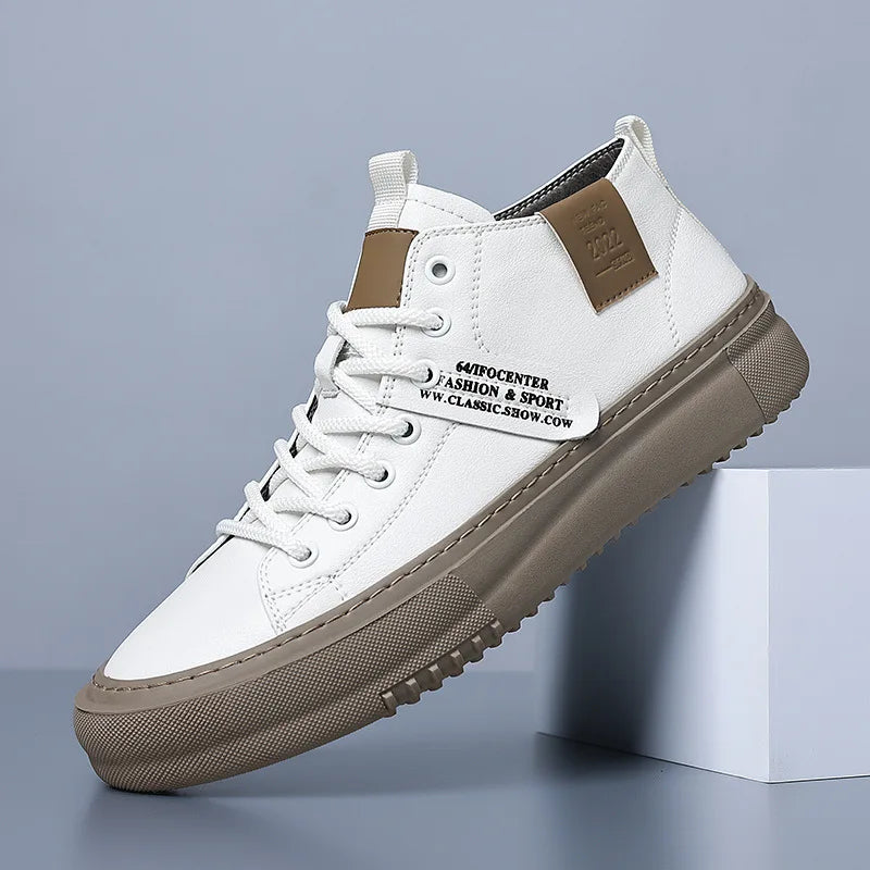 Men's Casual Trendy High-Top White Sneakers | Versatile Footwear