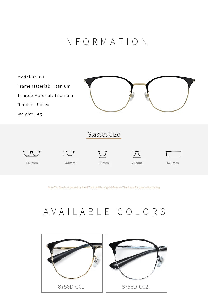 Stylish Retro Half Frame Prescription Glasses | Unisex Eyewear