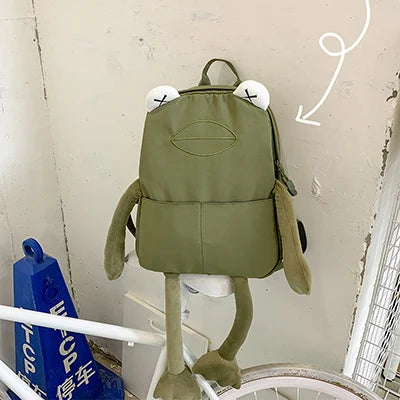 Cartoon Frog Shape Canvas Backpack for Girls | Fun & Functional