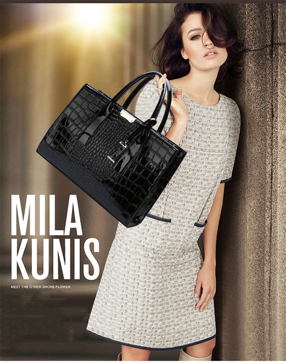 Bolso elegante de charol con cocodrilo | Bolso de lujo para mujer