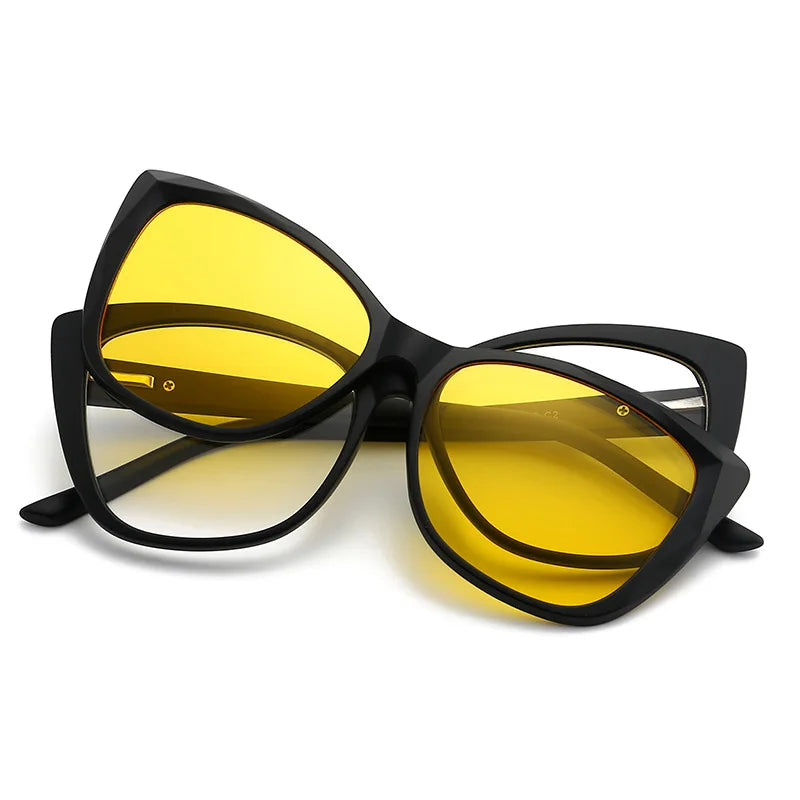 Stylish Cat Eye Prescription Glasses with Clip-On Sunglasses