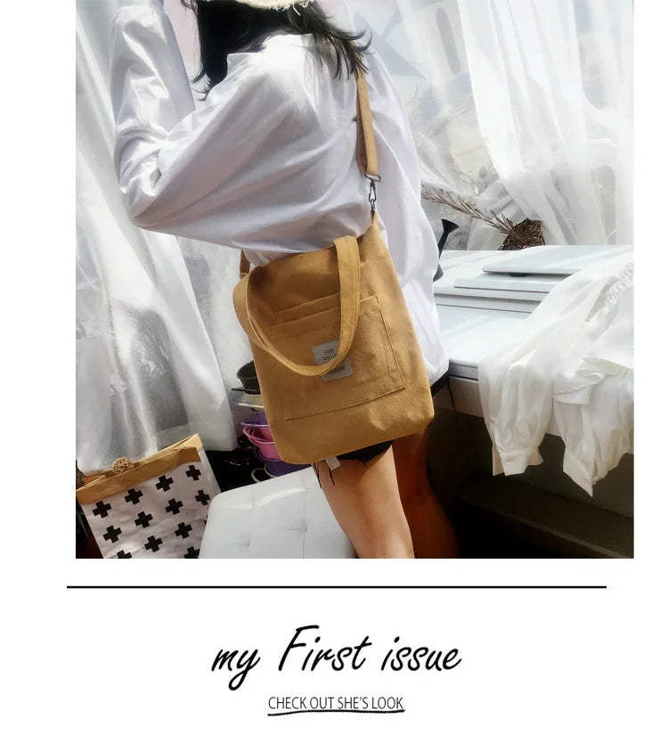 Casual Women’s Canvas Shoulder Bag | Soft Corduroy Tote Purse