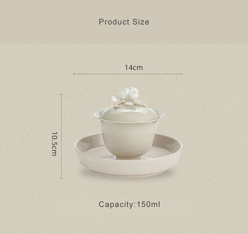 Elegante Gaiwan de Cerámica Esmaltada con Ceniza Vegetal Retro | Perfecto Servicio de Té