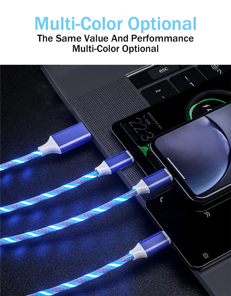 3 in 1 LED Charging Cable | Multifunctional USB Type-C Cable