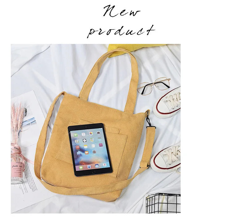 Casual Women’s Canvas Shoulder Bag | Soft Corduroy Tote Purse
