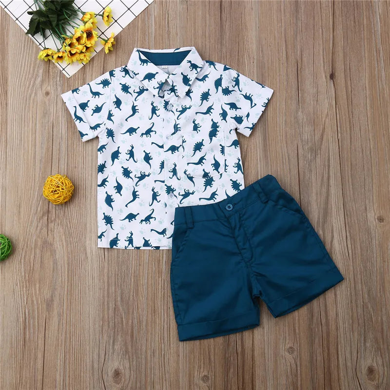 Baby Boys Dinosaur Print Outfit | Summer Shorts Set for Toddlers