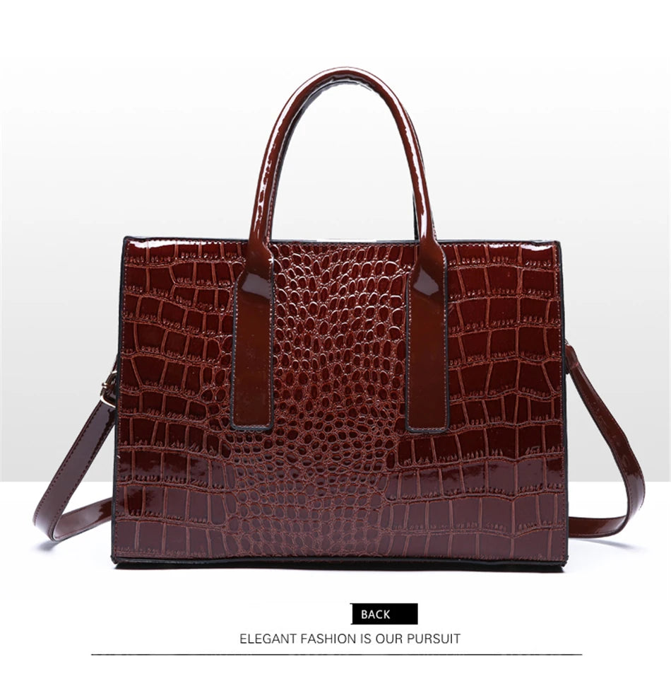 Bolso elegante de charol con cocodrilo | Bolso de lujo para mujer